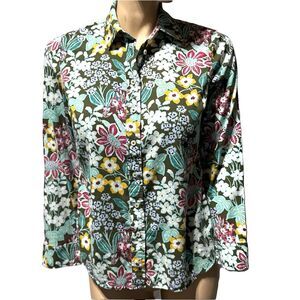 TALBOTS Floral Button Up Shirt Top Size S P Petite Long Sleeve Cotton Blend
